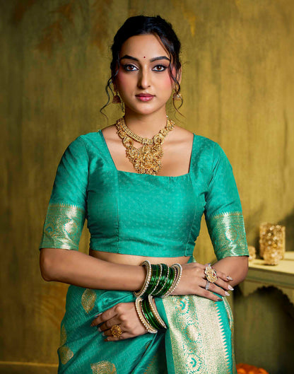 Rama Blue Silk Woven Banarasi Saree