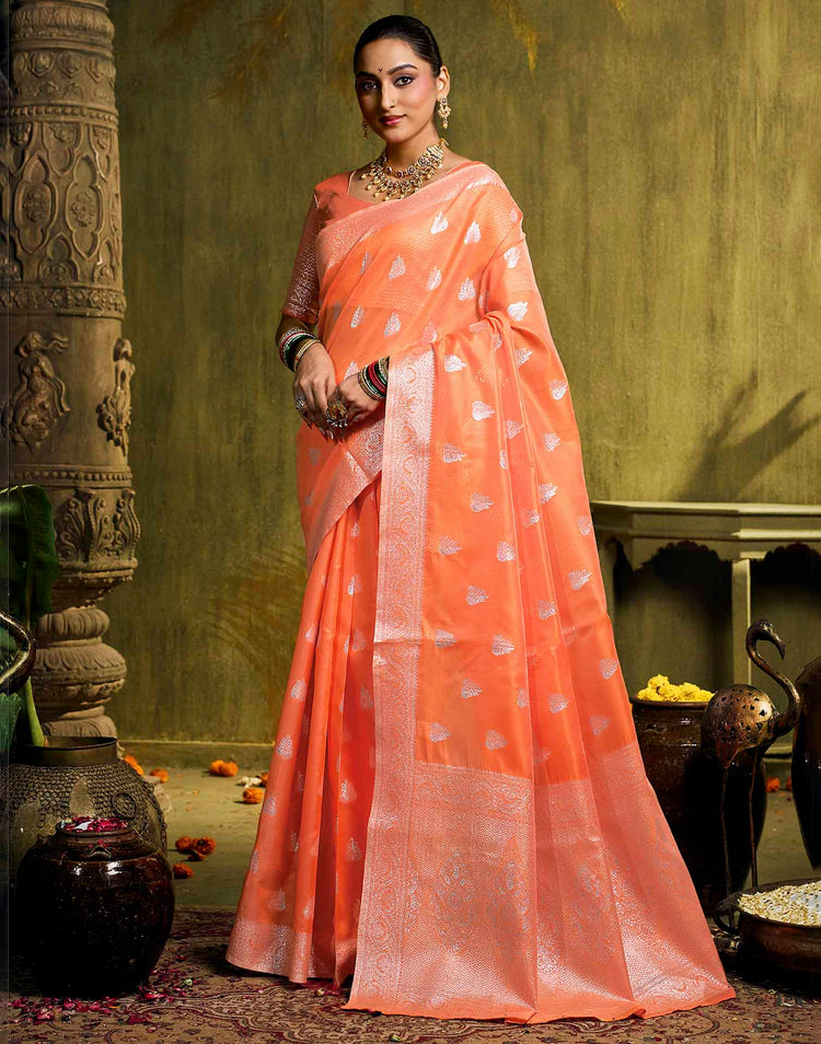 Orange Silk Woven Banarasi Saree