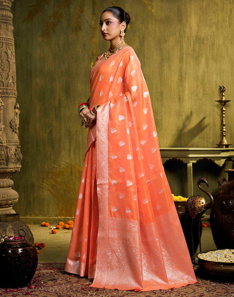 Orange Silk Woven Banarasi Saree