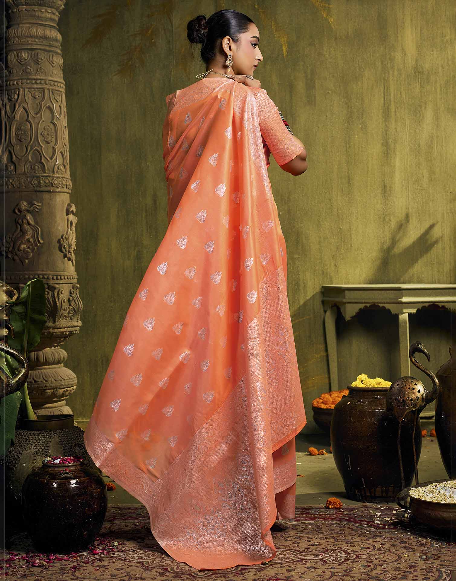 Orange Silk Woven Banarasi Saree
