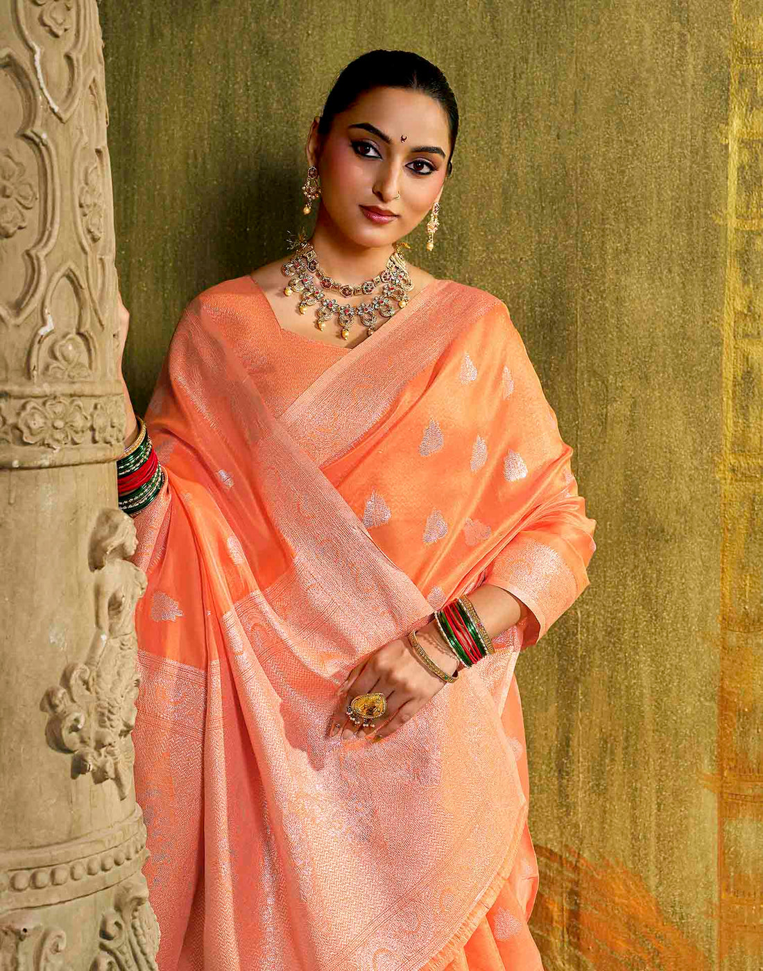Orange Silk Woven Banarasi Saree