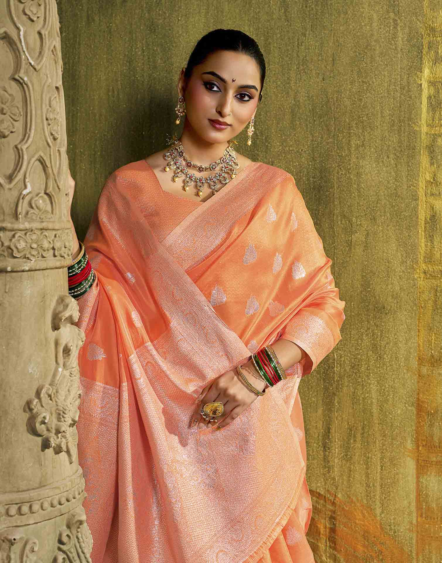Orange Silk Woven Banarasi Saree