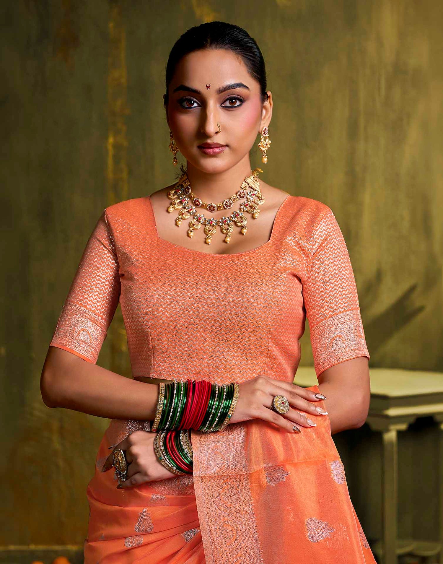 Orange Silk Woven Banarasi Saree
