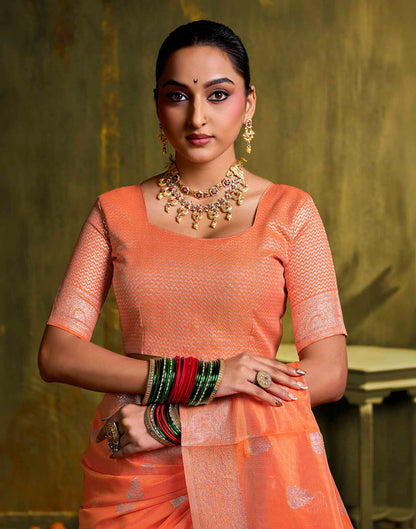 Orange Silk Woven Banarasi Saree