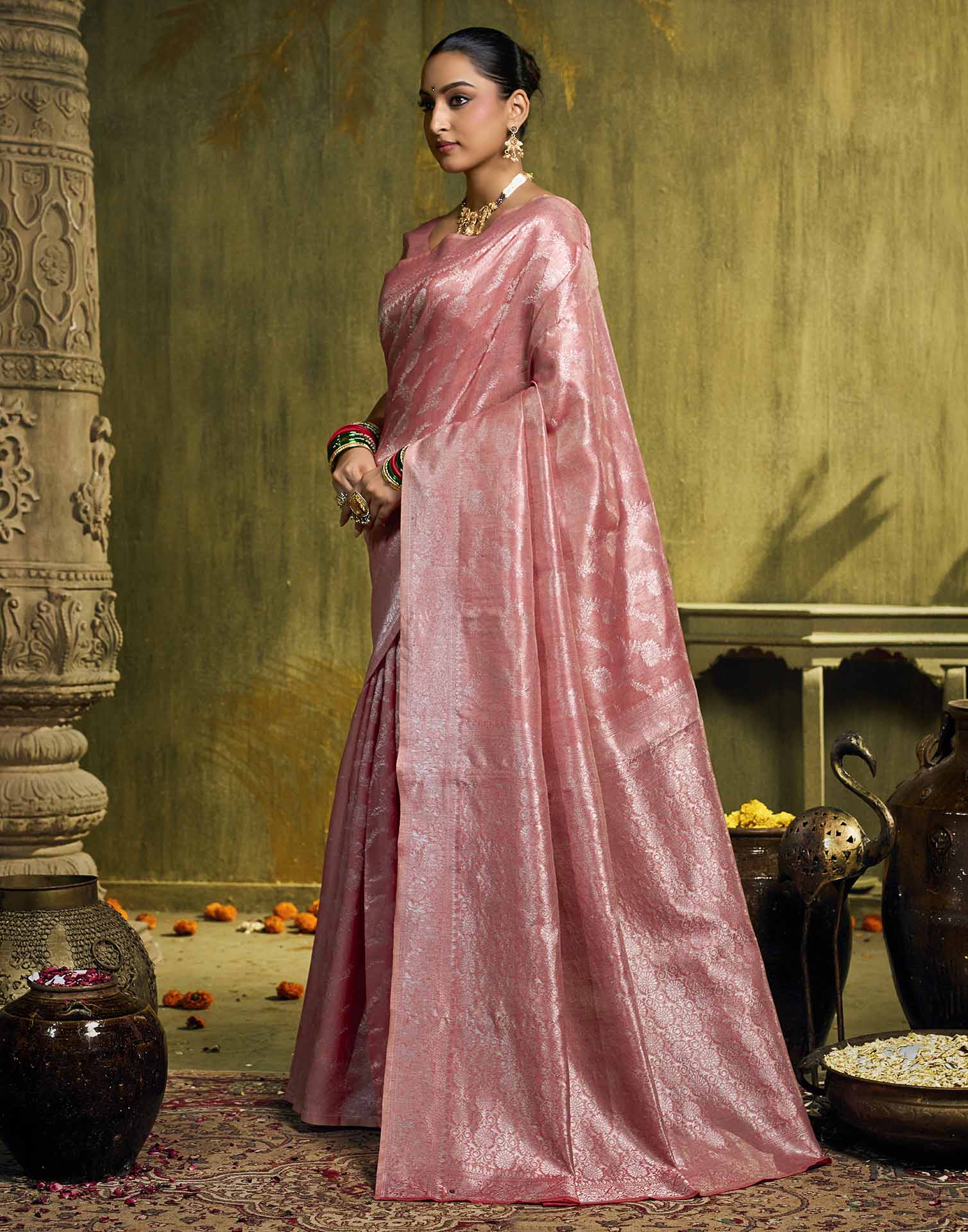 Dusty Rose Silk Woven Banarasi Saree