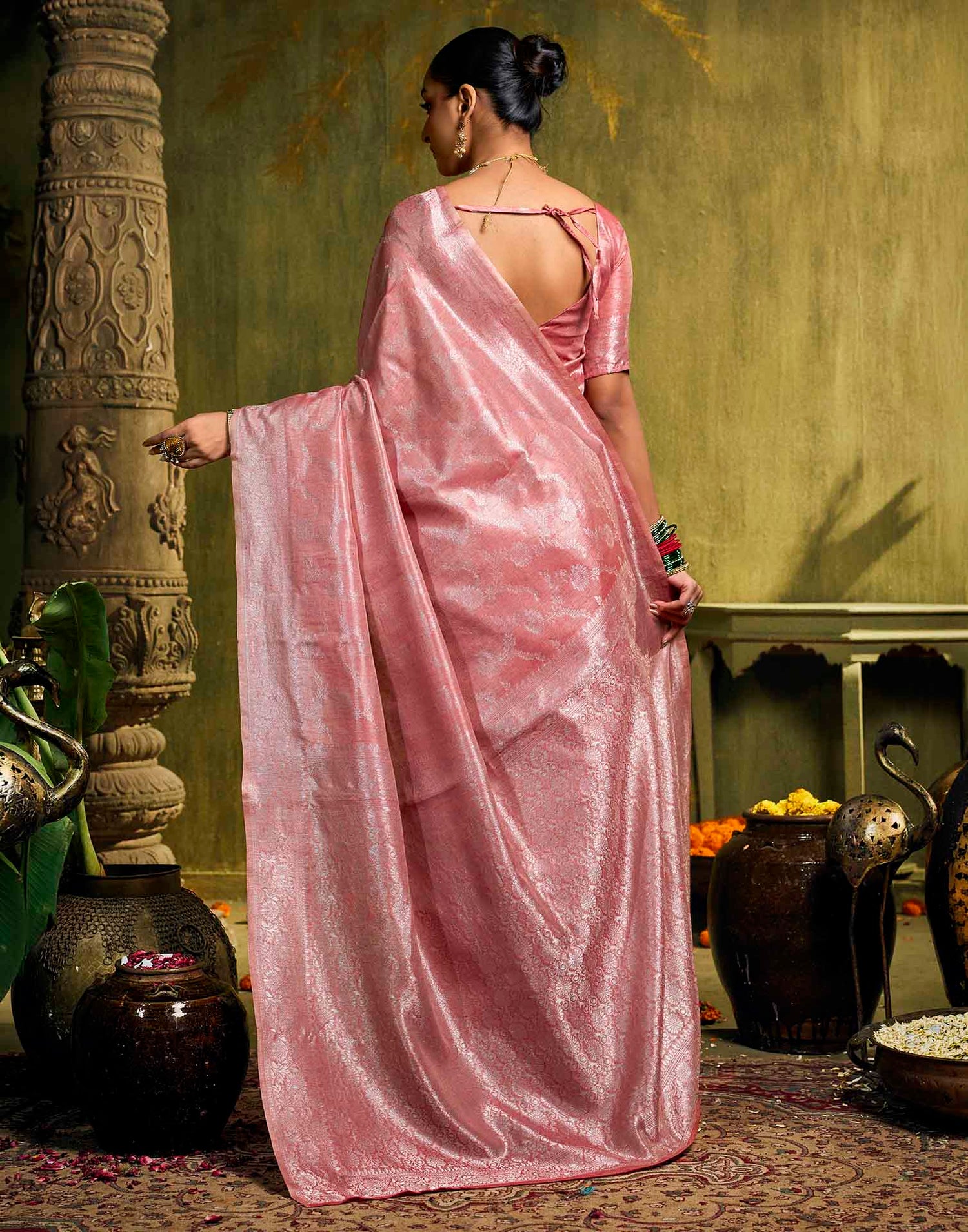 Dusty Rose Silk Woven Banarasi Saree