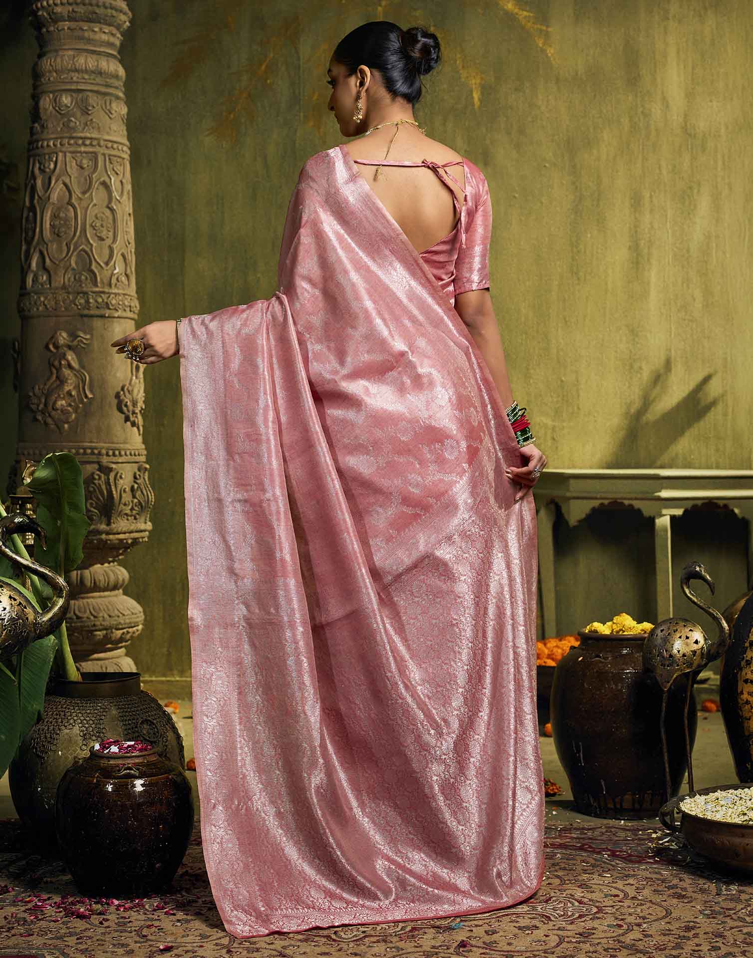 Dusty Rose Silk Woven Banarasi Saree