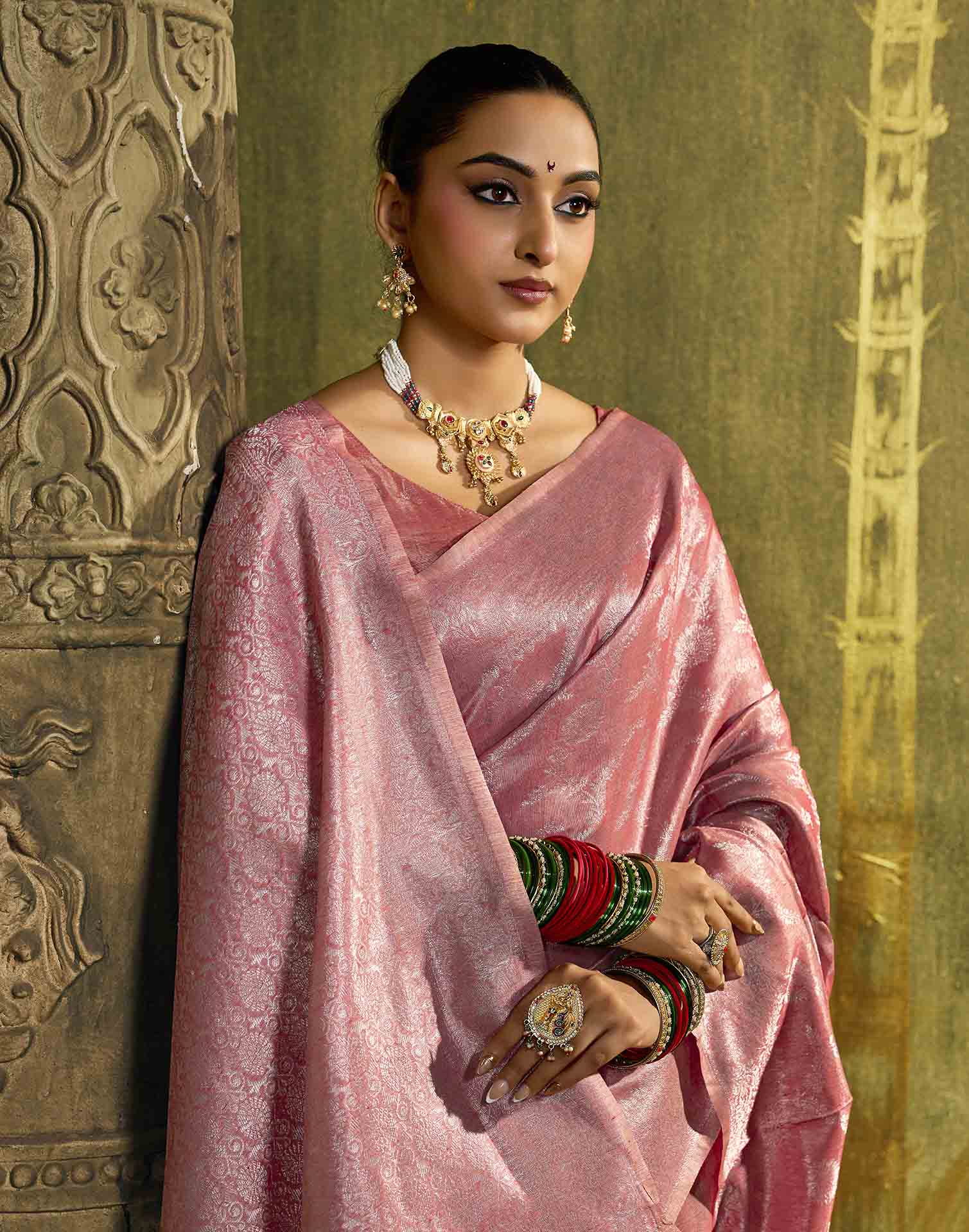 Dusty Rose Silk Woven Banarasi Saree