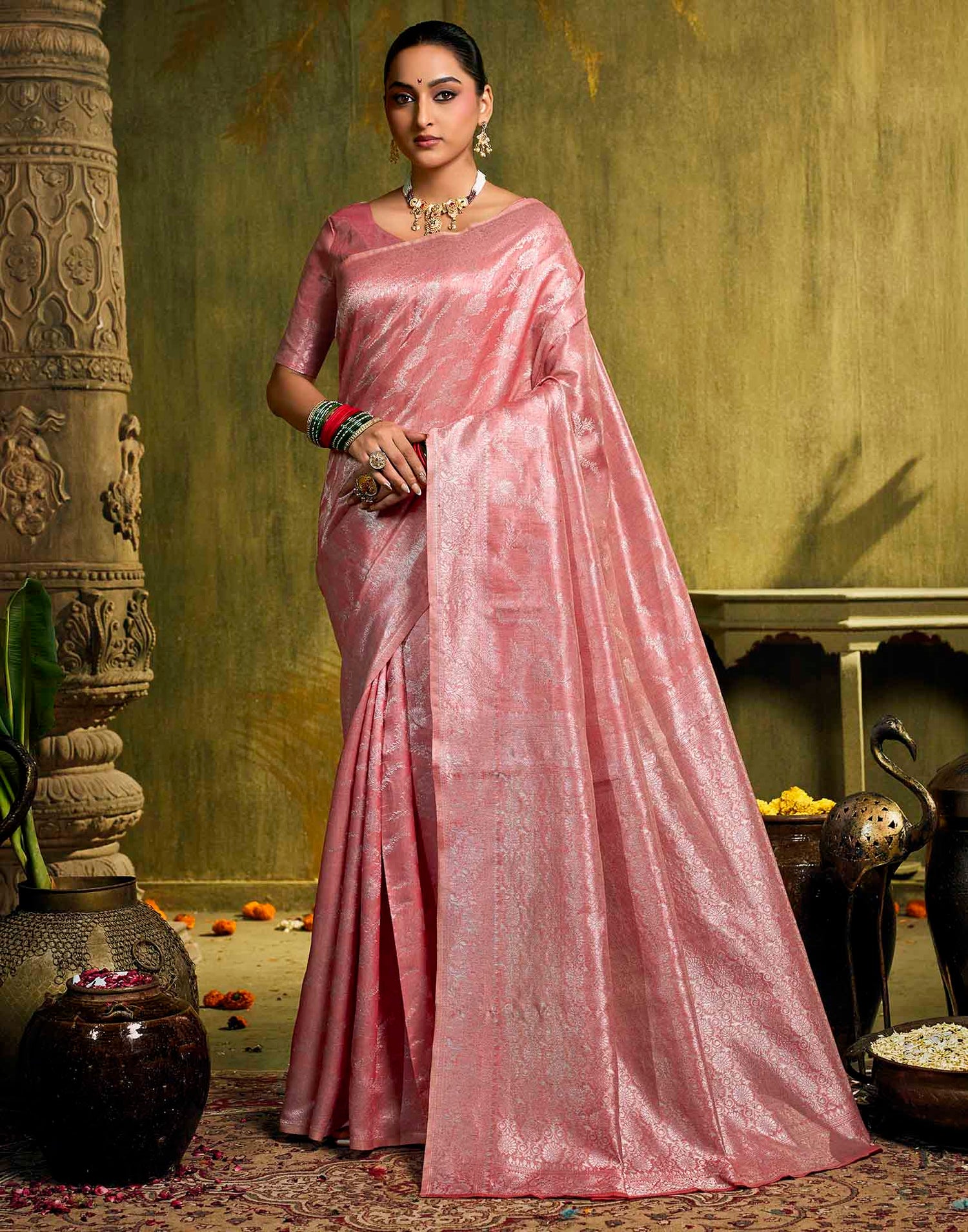 Dusty Rose Silk Woven Banarasi Saree