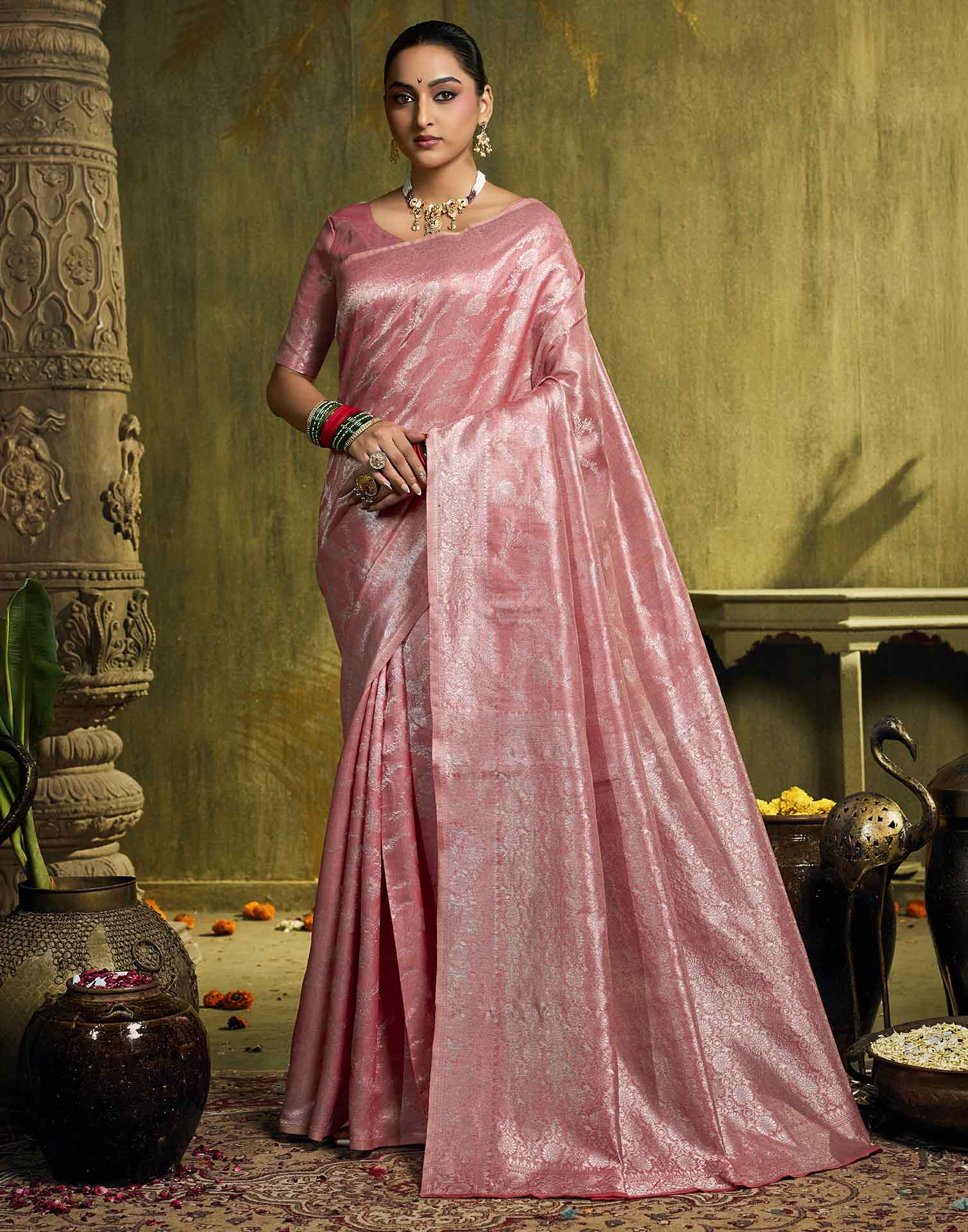 Dusty Rose Silk Woven Banarasi Saree