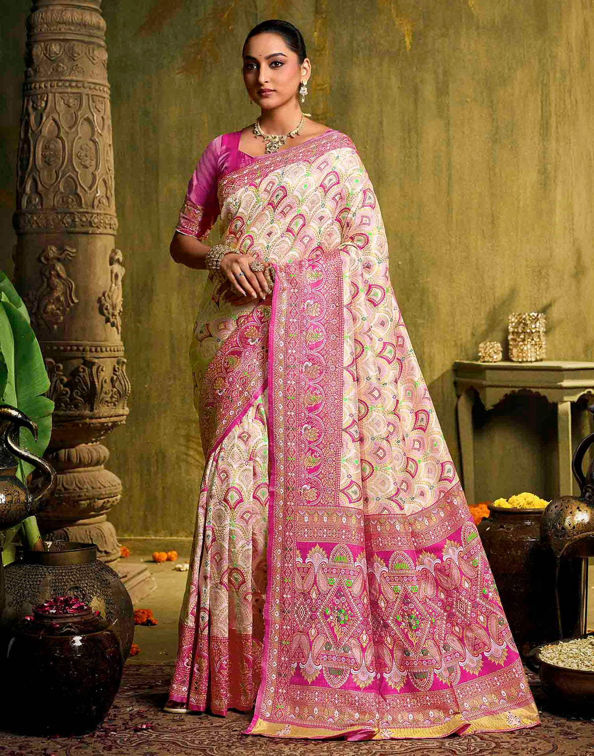 Off White Silk Woven Patola Saree