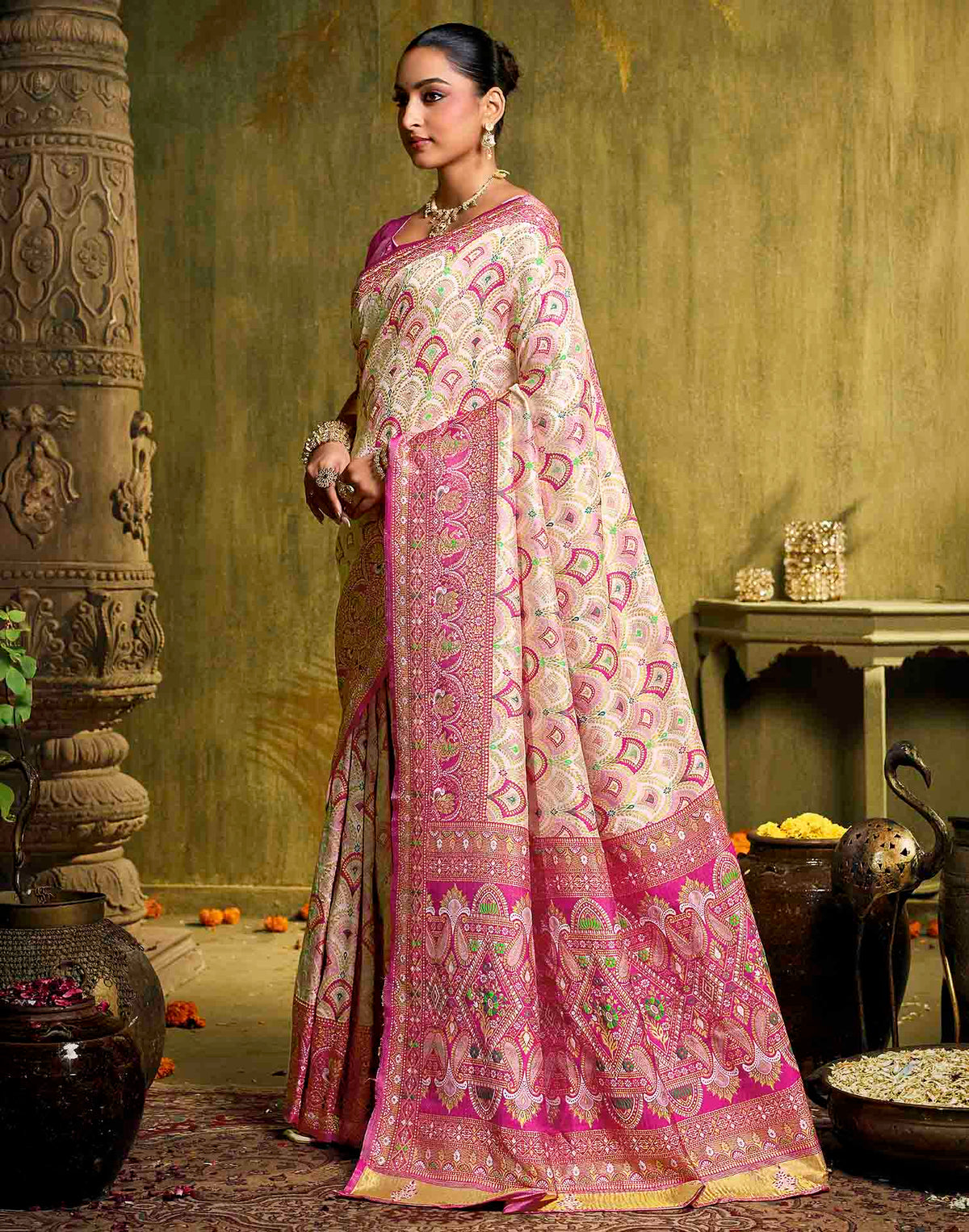 Off White Silk Woven Patola Saree