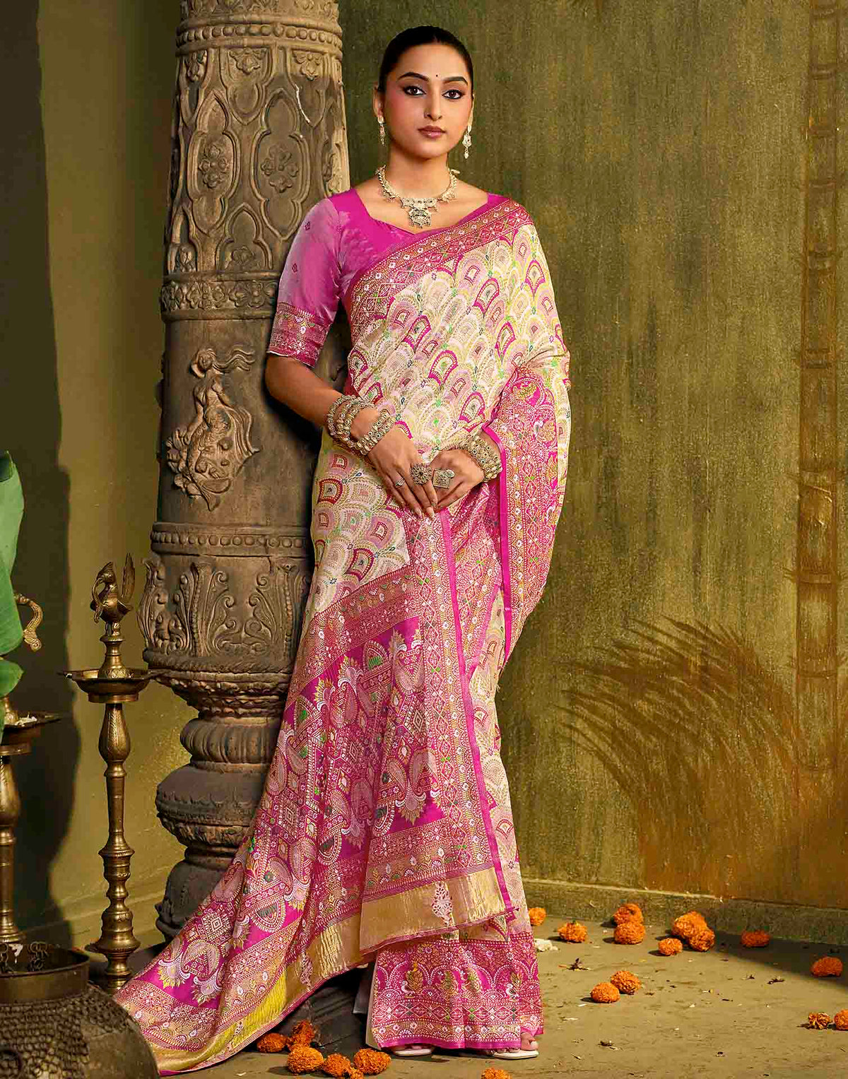Off White Silk Woven Patola Saree