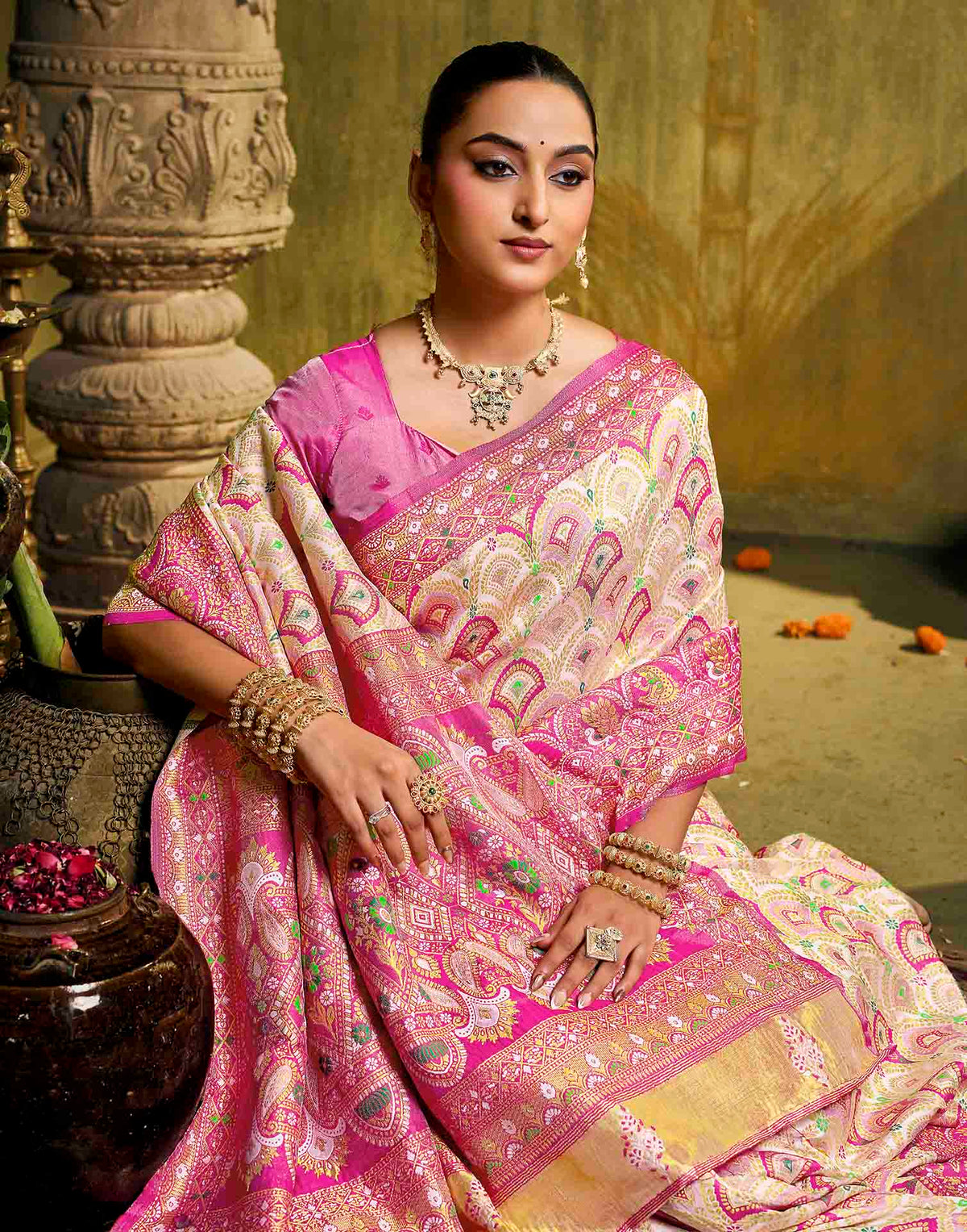 Off White Silk Woven Patola Saree