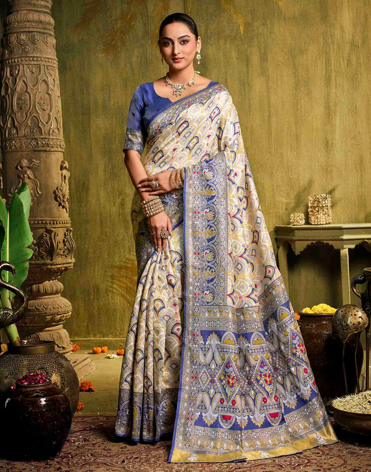 Off White Silk Woven Patola Saree