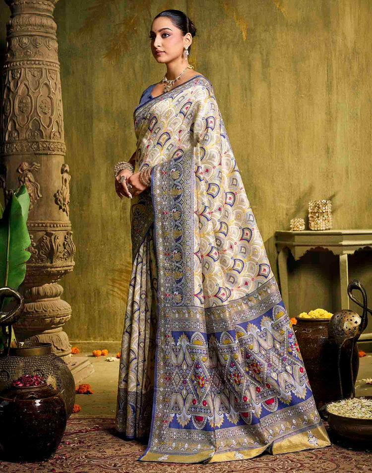 Off White Silk Woven Patola Saree
