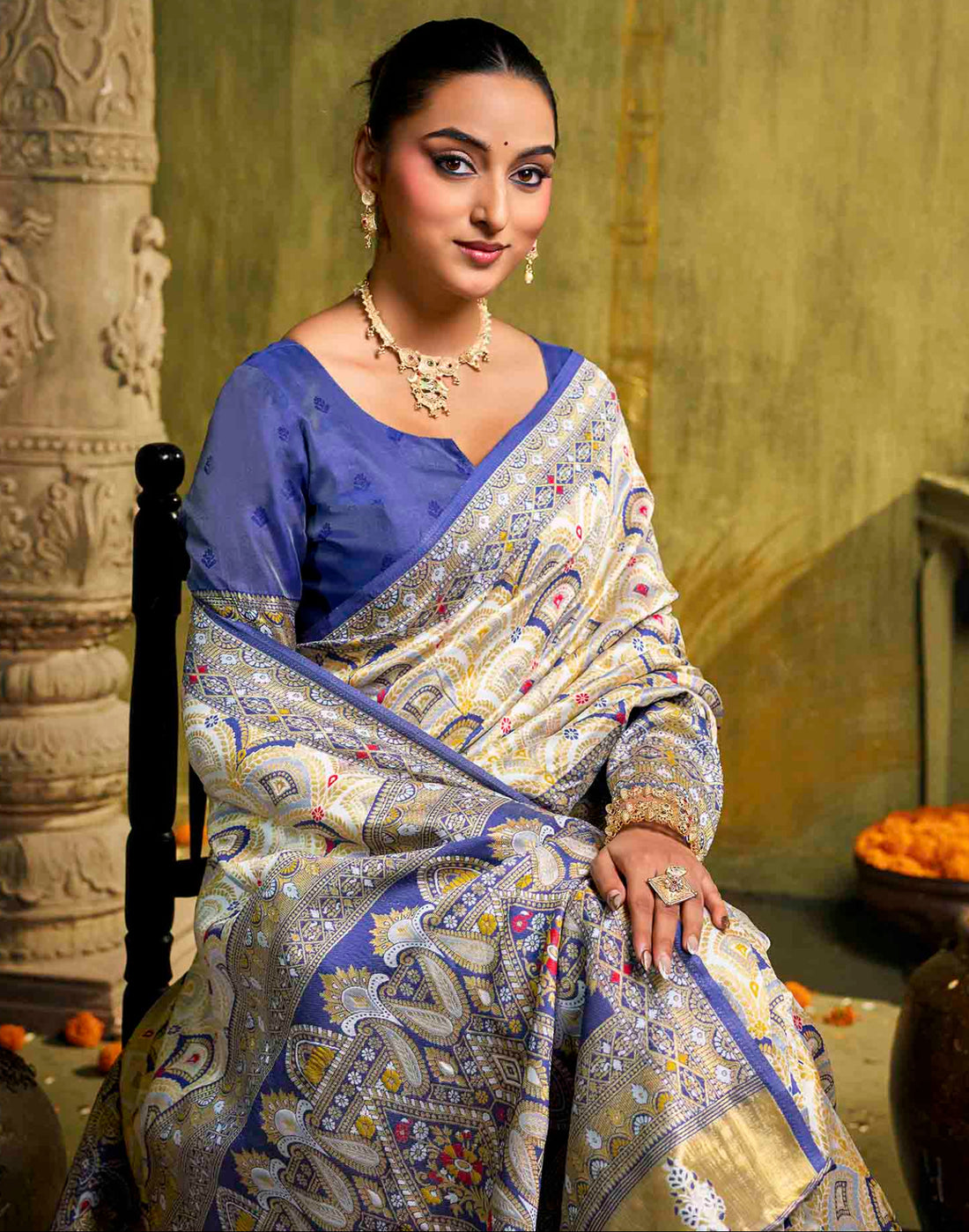 Off White Silk Woven Patola Saree