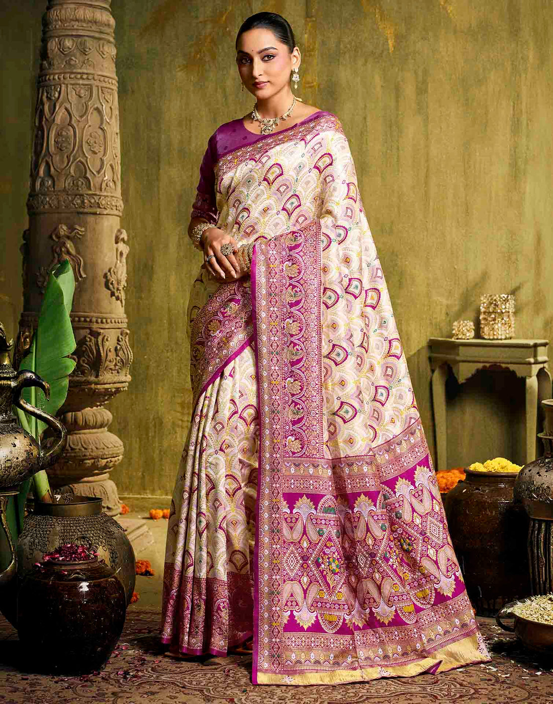Off White Silk Woven Patola Saree