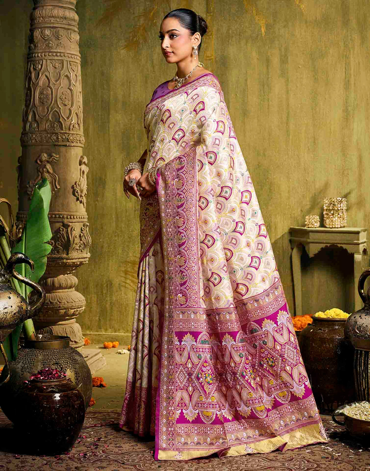 Off White Silk Woven Patola Saree