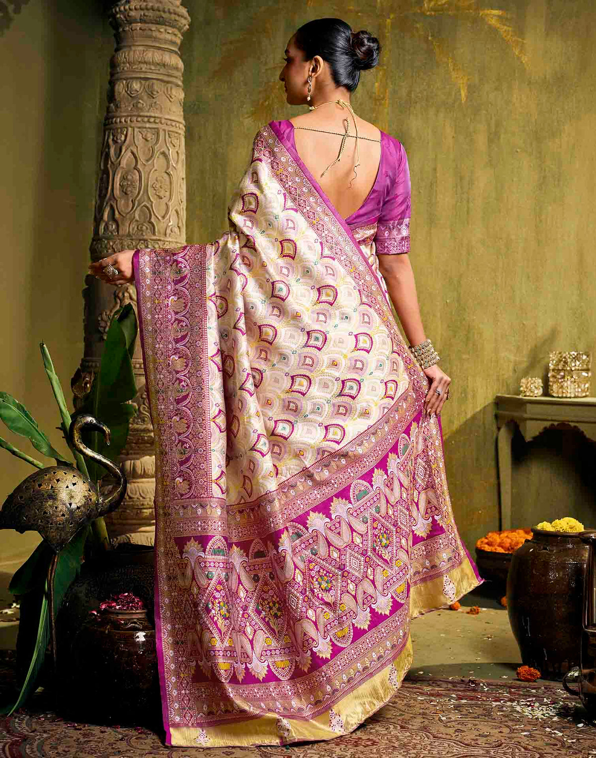 Off White Silk Woven Patola Saree