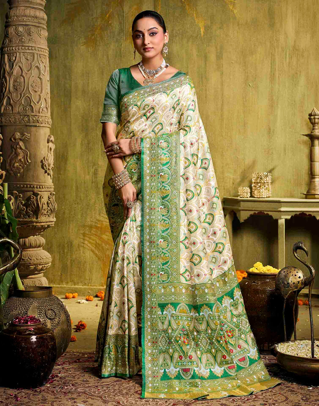 Off White Silk Woven Patola Saree