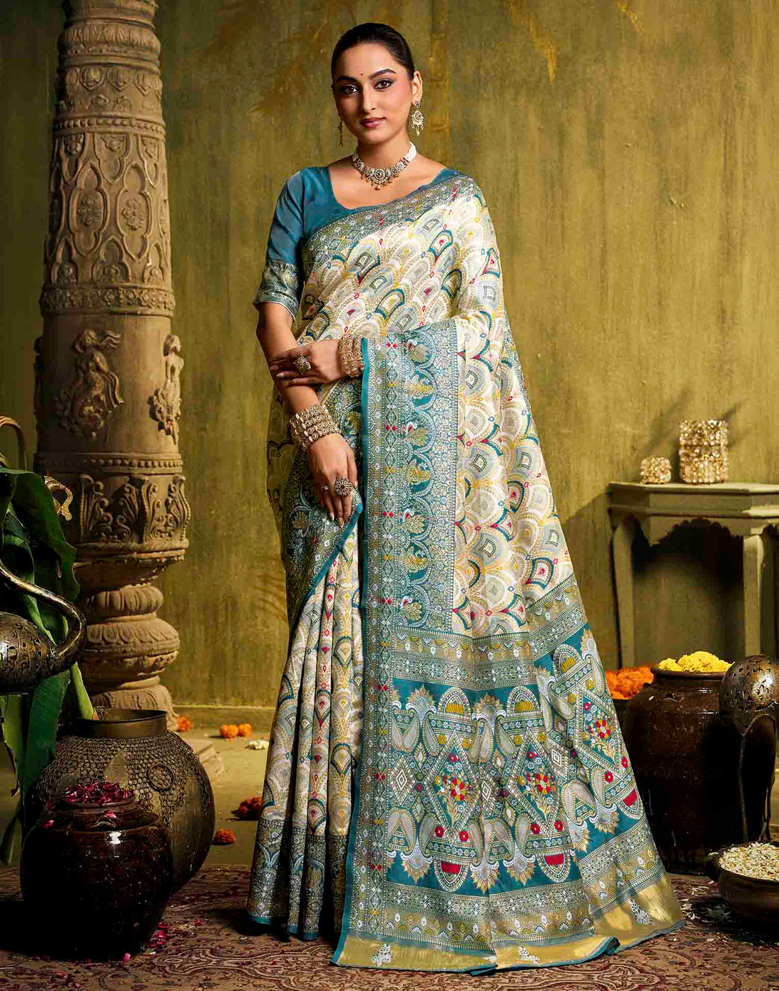 Off White Silk Woven Patola Saree