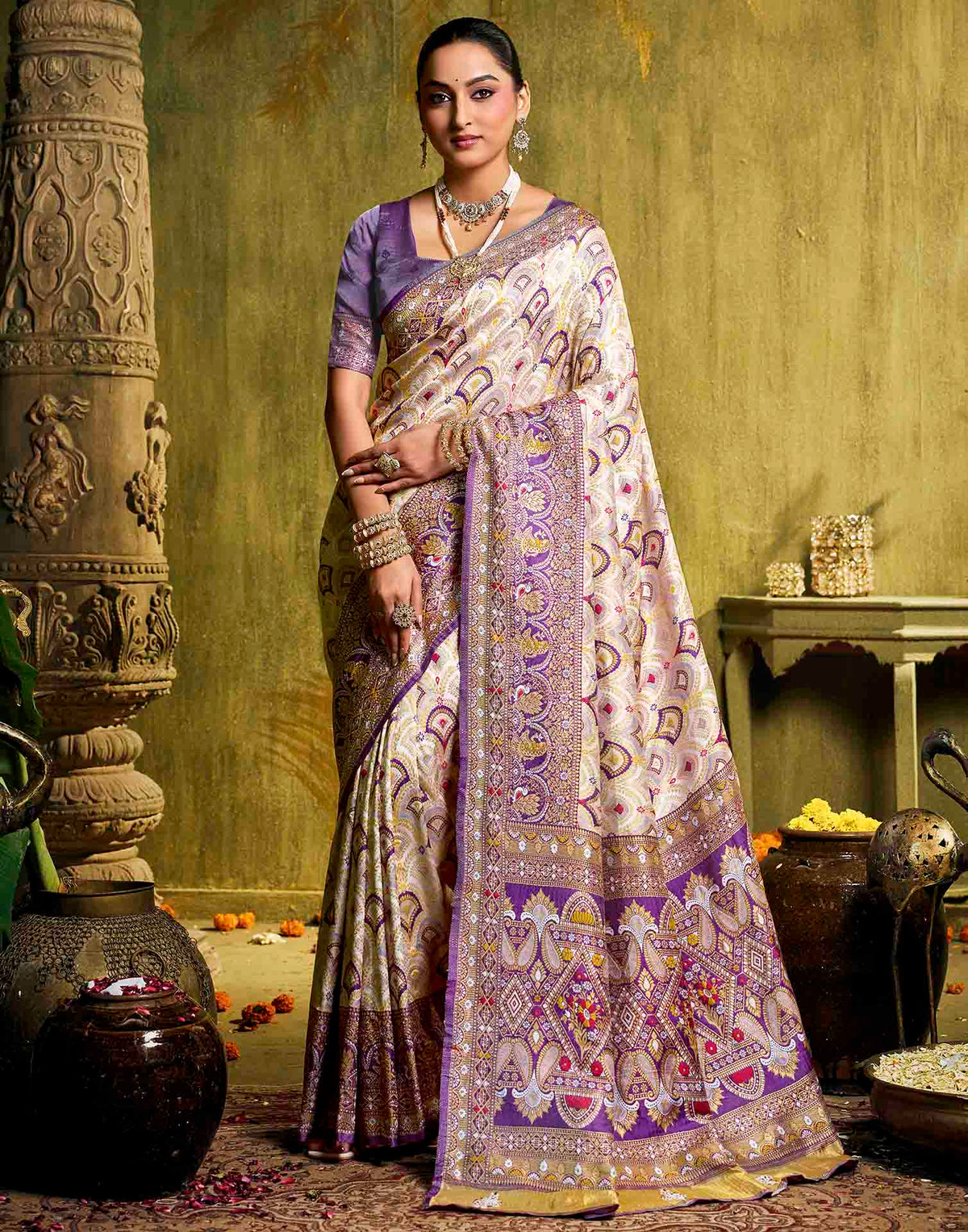 Off White Silk Woven Patola Saree