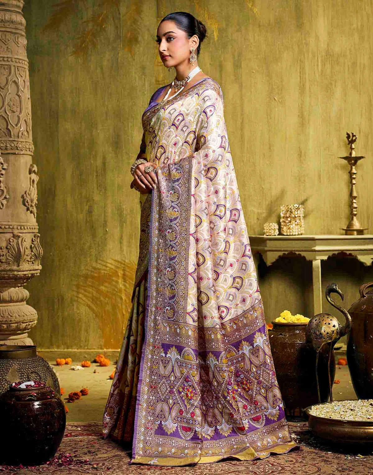 Off White Silk Woven Patola Saree