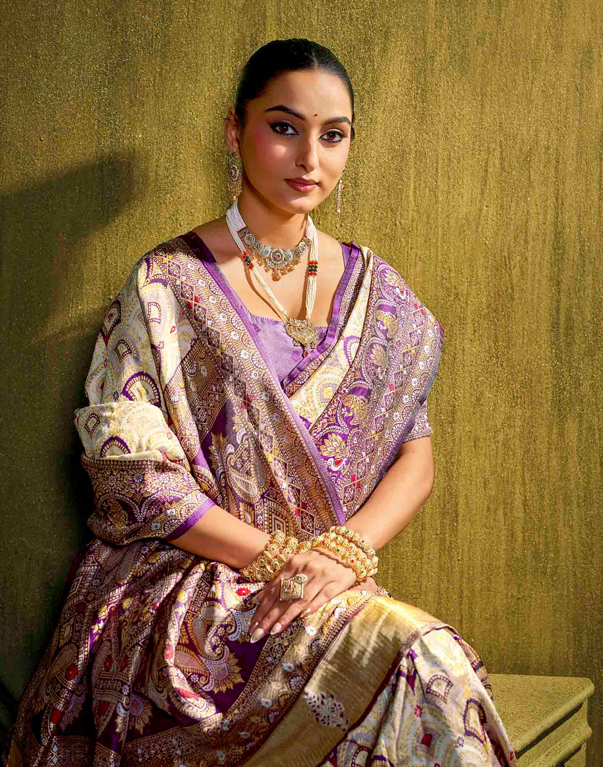Off White Silk Woven Patola Saree