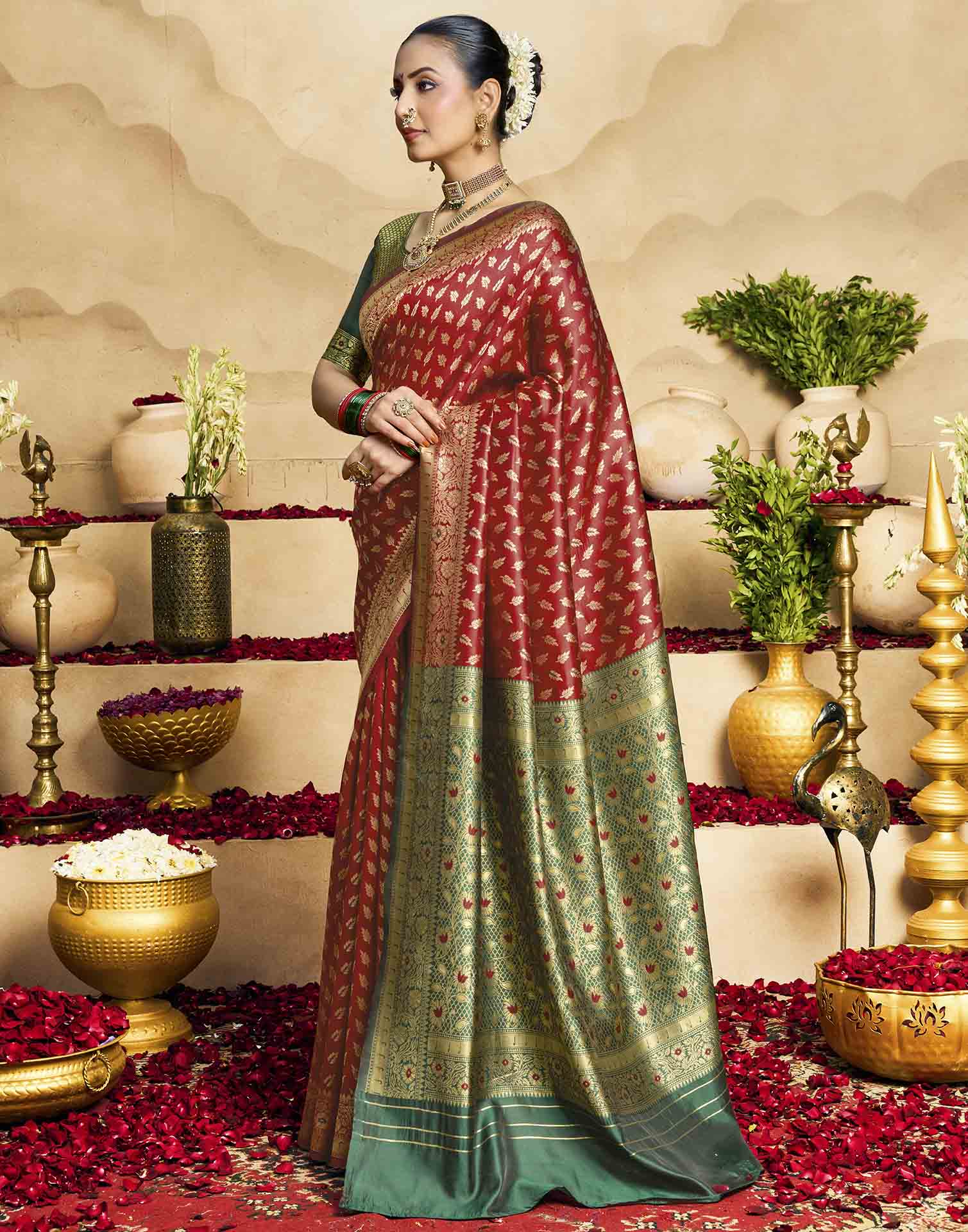 Red Silk Woven Banarasi Saree