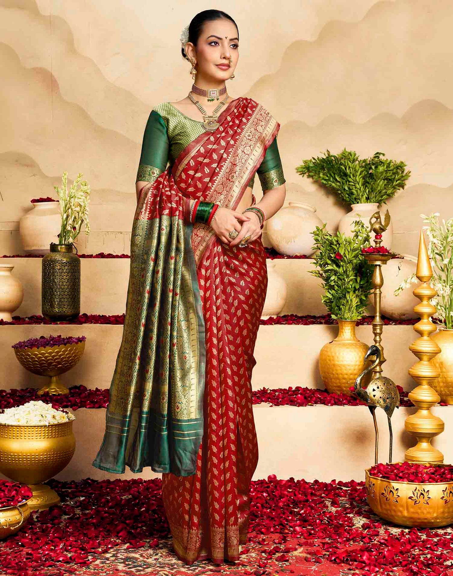 Red Silk Woven Banarasi Saree
