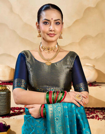 Blue Silk Woven Banarasi Saree