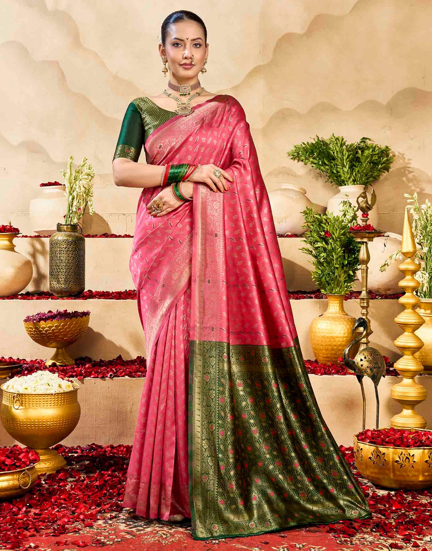 Pink Silk Woven Banarasi Saree