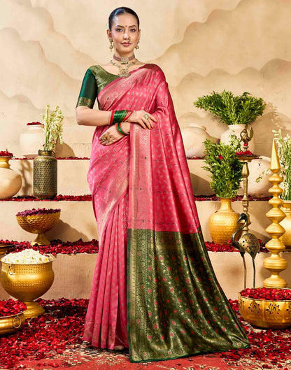 Pink Silk Woven Banarasi Saree