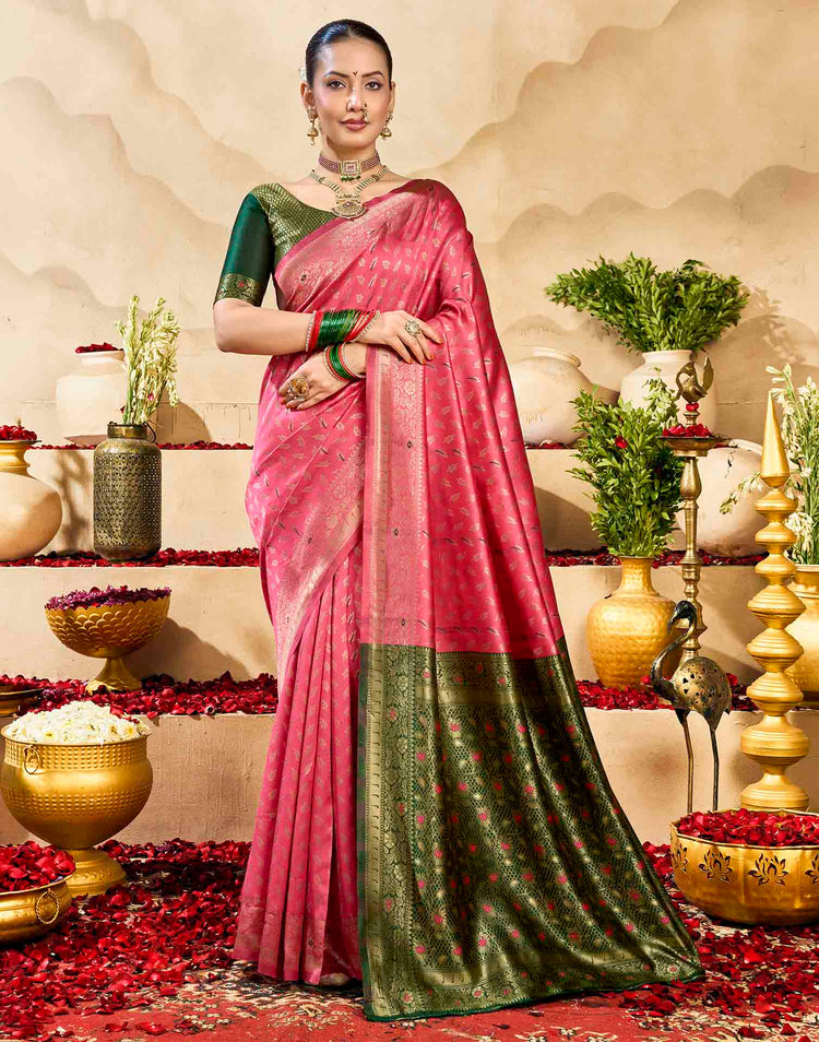Pink Silk Woven Banarasi Saree