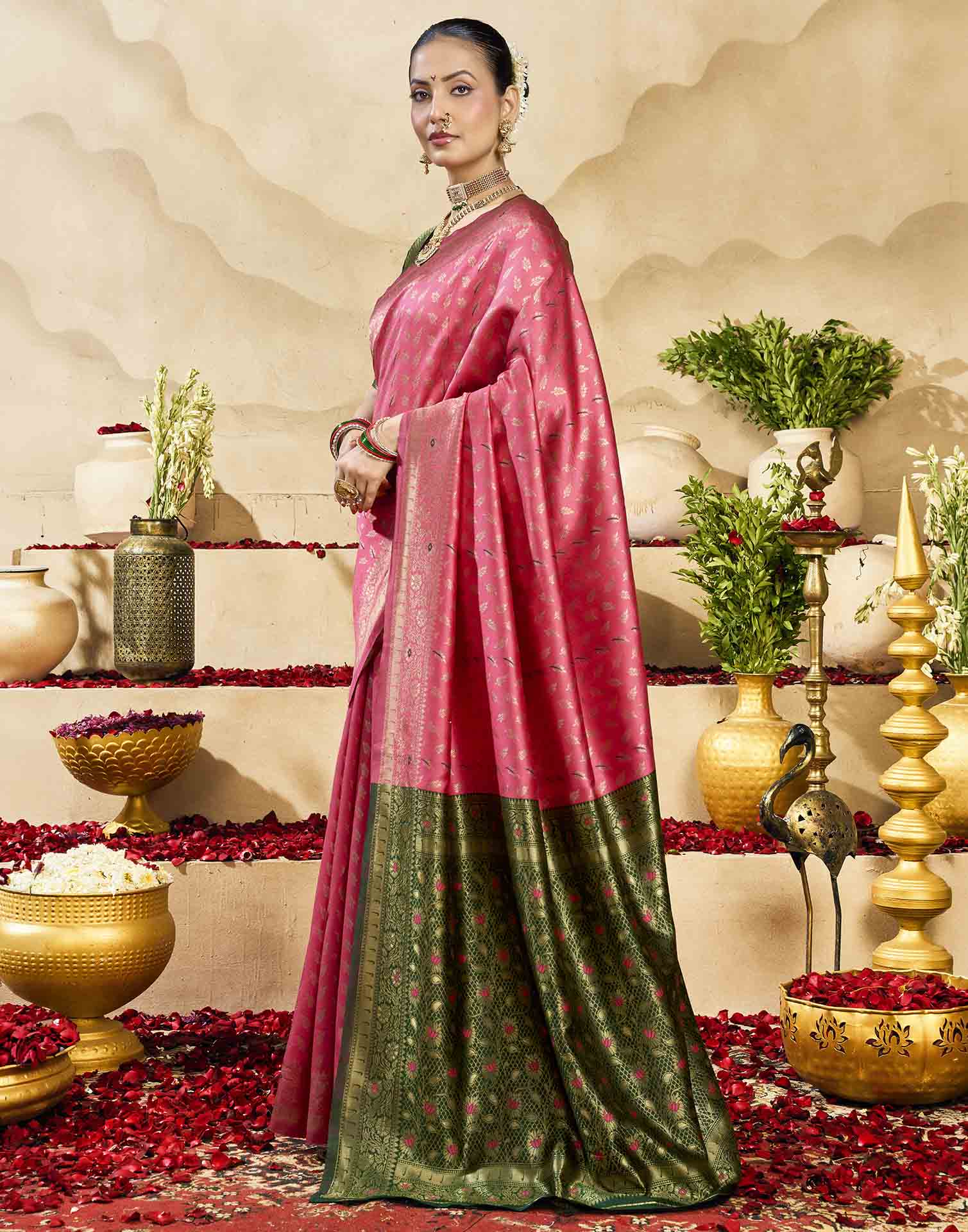 Pink Silk Woven Banarasi Saree