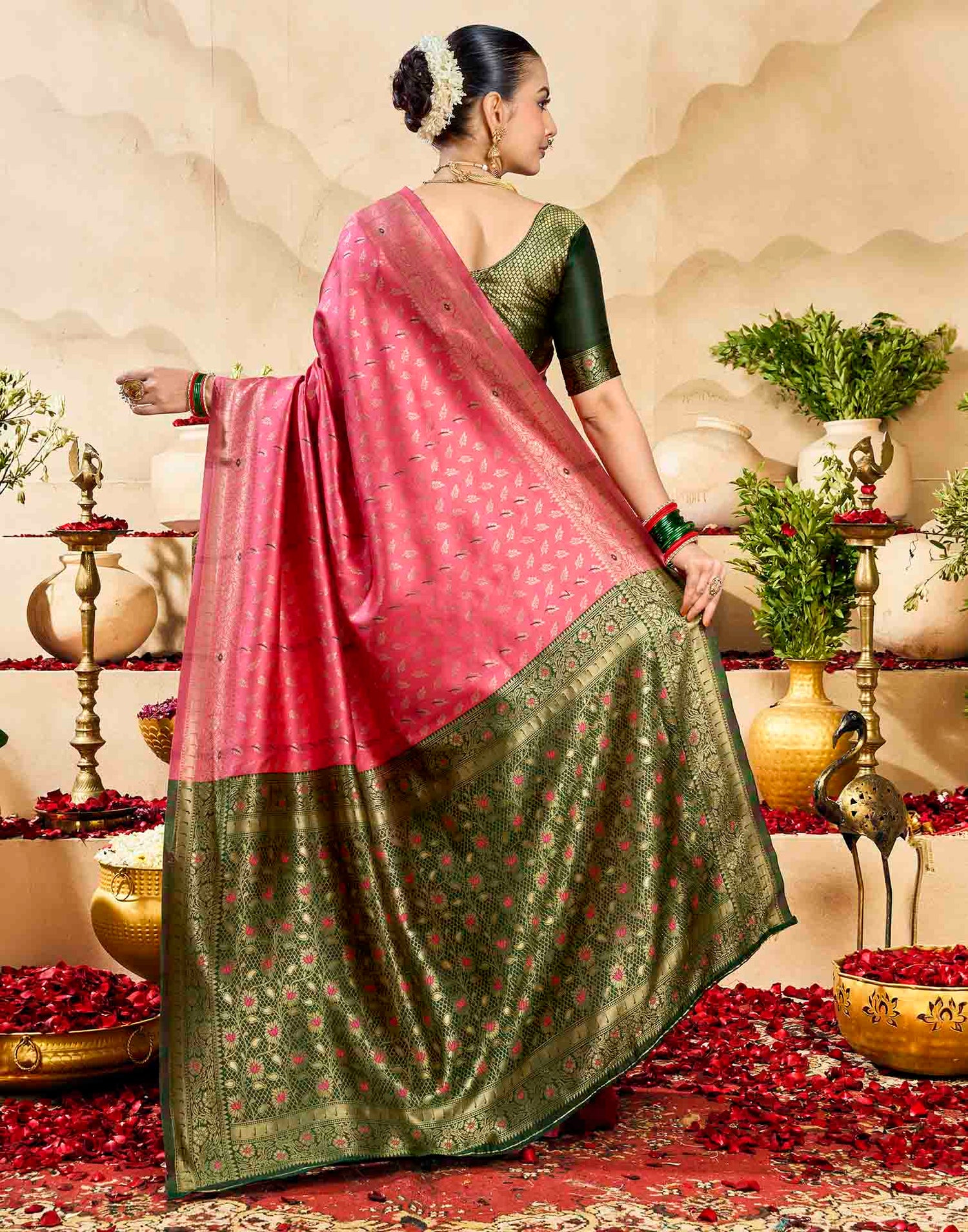 Pink Silk Woven Banarasi Saree