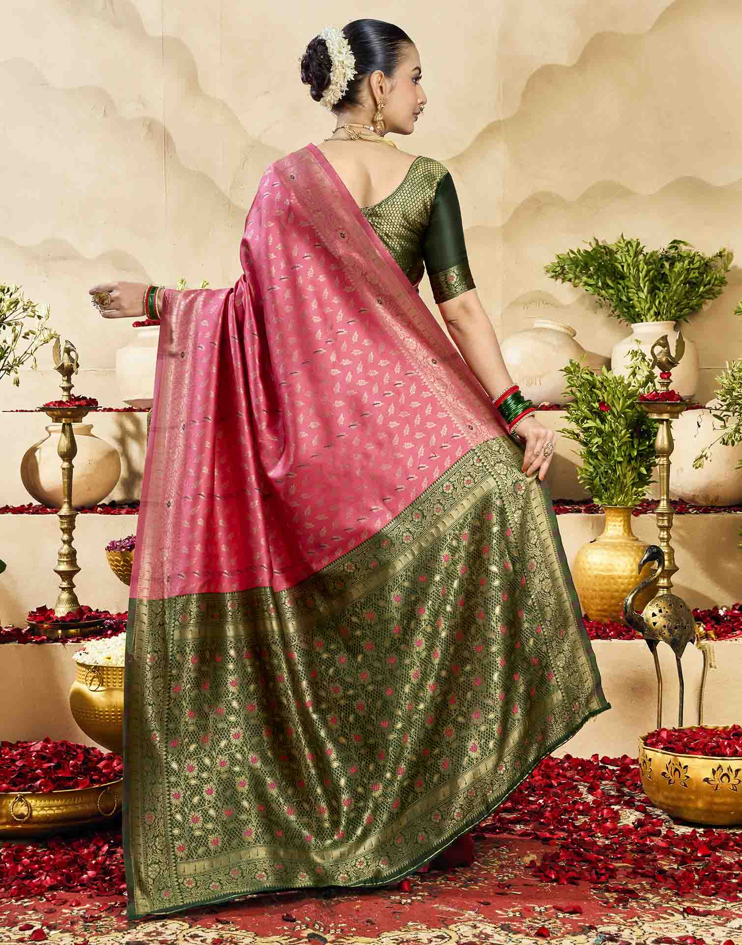 Pink Silk Woven Banarasi Saree