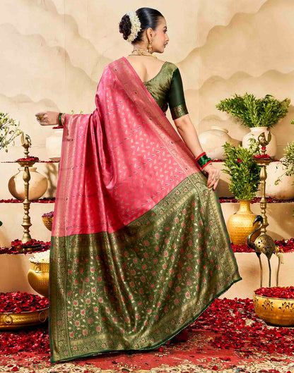 Pink Silk Woven Banarasi Saree