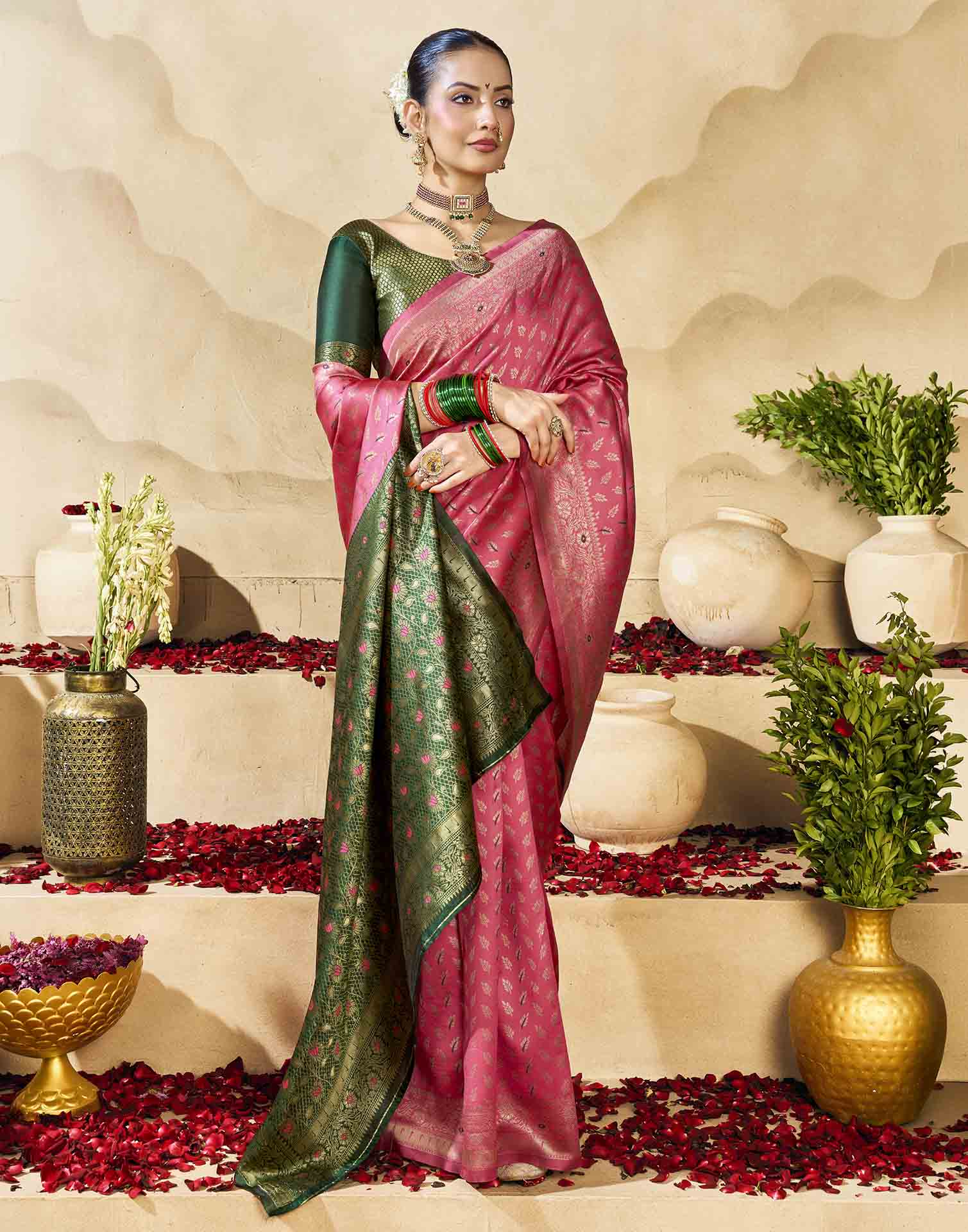 Pink Silk Woven Banarasi Saree