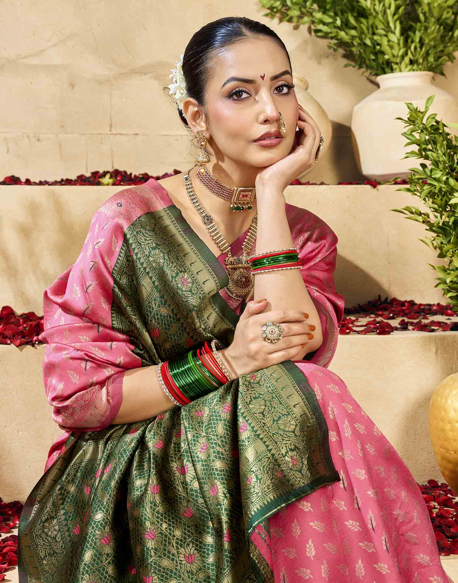 Pink Silk Woven Banarasi Saree