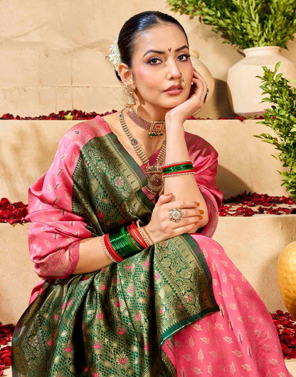 Pink Silk Woven Banarasi Saree