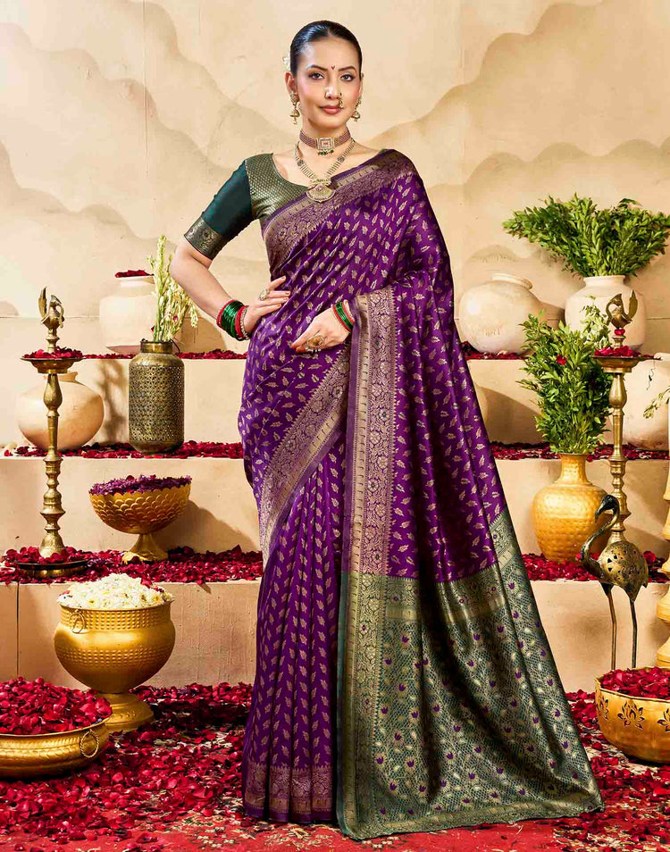 Purple Silk Woven Banarasi Saree