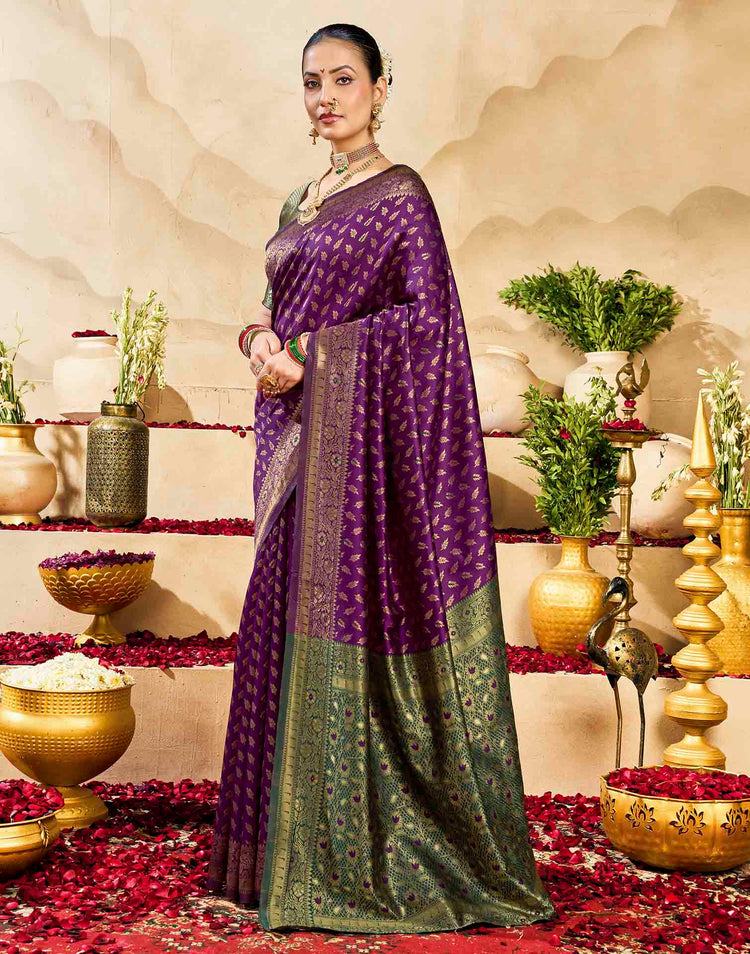 Purple Silk Woven Banarasi Saree