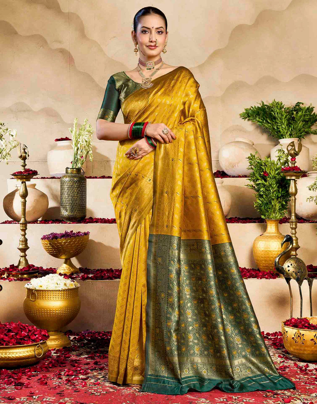 Yellow Silk Woven Banarasi Saree