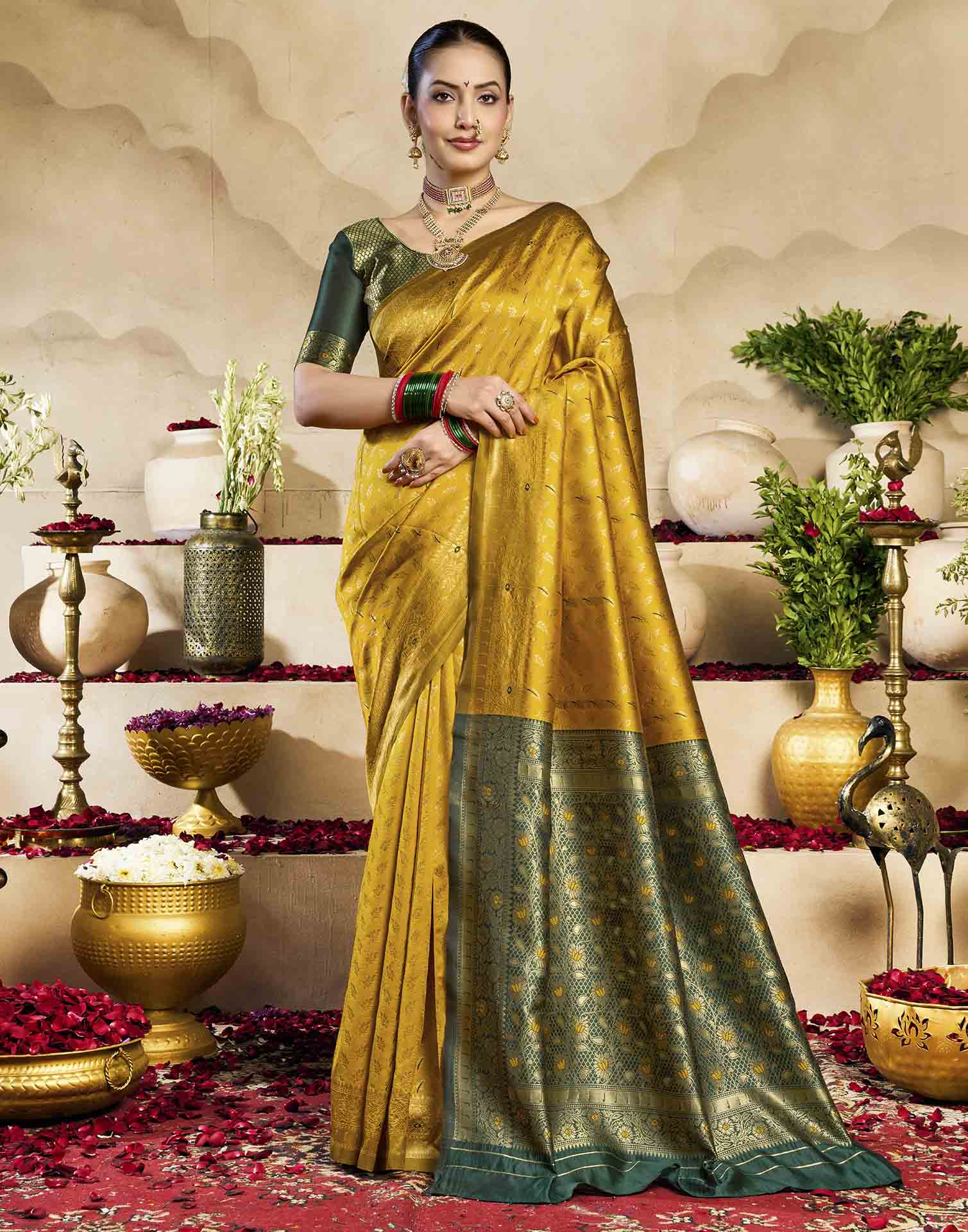 Yellow Silk Woven Banarasi Saree