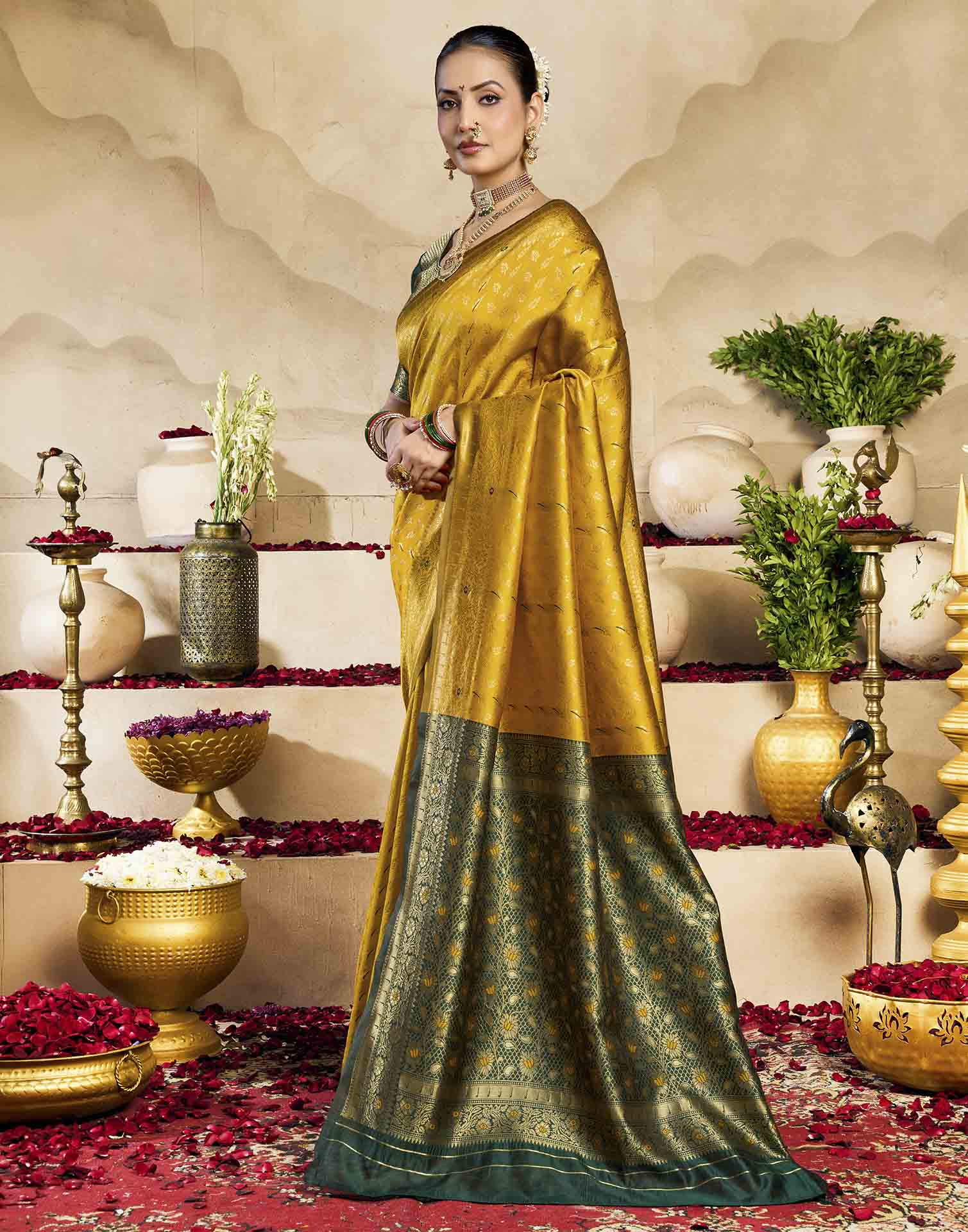Yellow Silk Woven Banarasi Saree