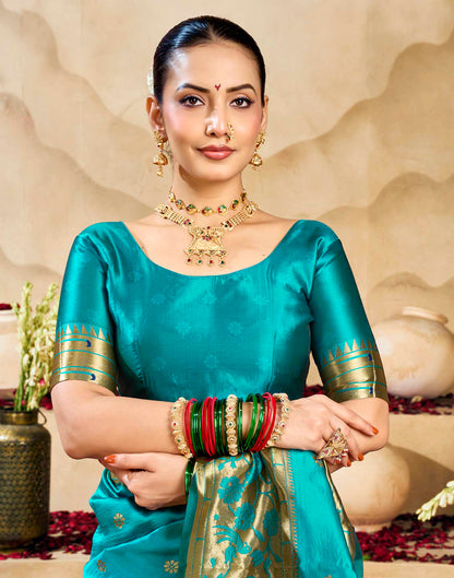 Sky Blue Silk Woven Paithani Saree