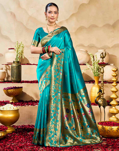 Sky Blue Silk Woven Paithani Saree