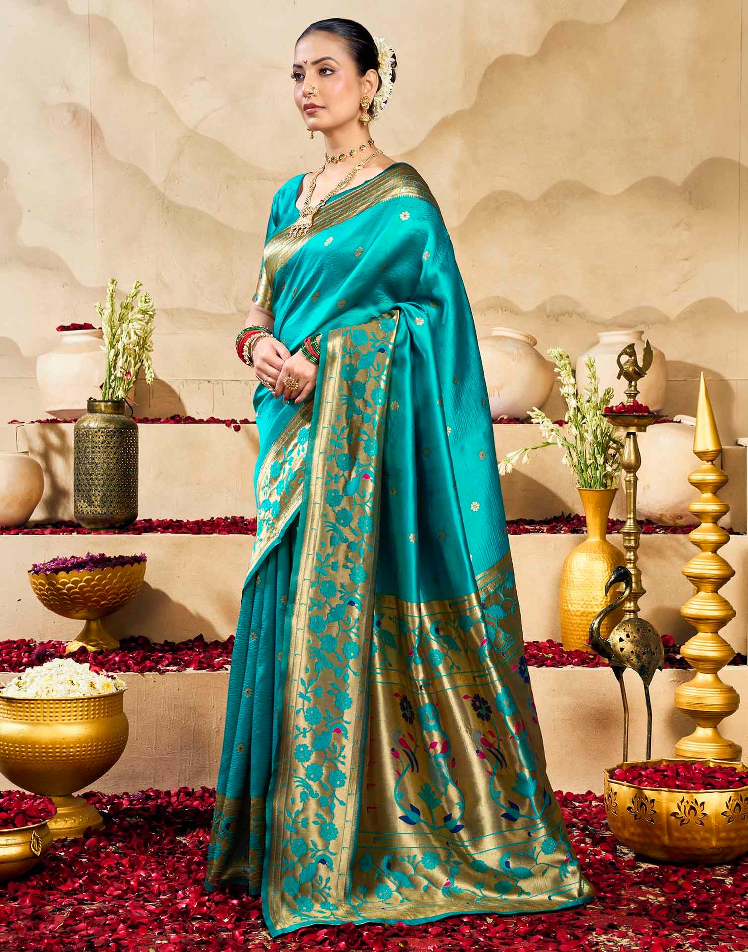 Sky Blue Silk Woven Paithani Saree